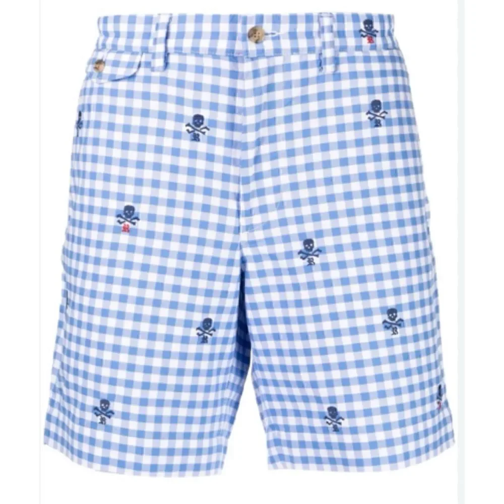 Polo Ralph Lauren Men's Gingham Skull Shorts, Blue Size 33